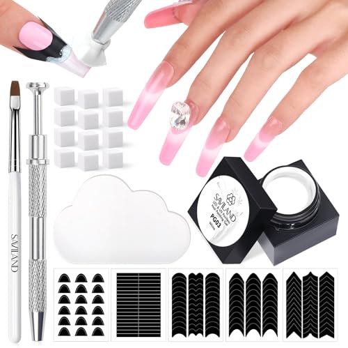 SAVILAND French Manicure Kit 10s Fast & Easy French Smile Line White Sponginging Gel Nail Polish French Nails Nail Picker French Nail Sticker Nail Art Palette Sponginge Block Nail Art Brush