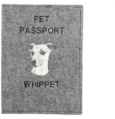 Art-Dog Hundepasshülle - Handgefertigte Filzhülle mit gesticktem Muster - Tierärztliche Reisepasshülle für Hunde - 17x12,5cm - Whippet