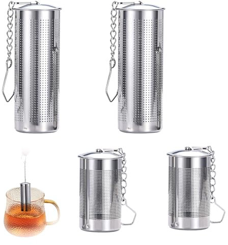 VPB 4Pcs Tea Infuser,Steel Tea Infuser strainers for Loose Tea,2 Sizes 304 Stainless Loose Tea Infuser with Lid Chain Hook,Tea Diffusers for Loose Tea,Tea Filter for Teapots,Cups,Mugs