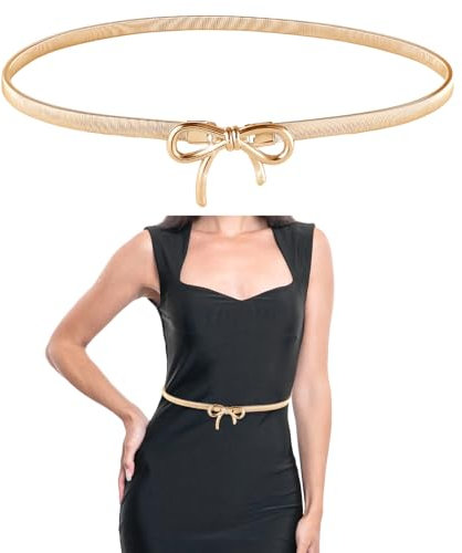 Amabro Gürtel für Damen, elastische schmale Taillenkette verstellbarer dehnbarer modischer Metall Stretch Taillengürtel mit Schleife am Bund für Kleider Jeans Hemd