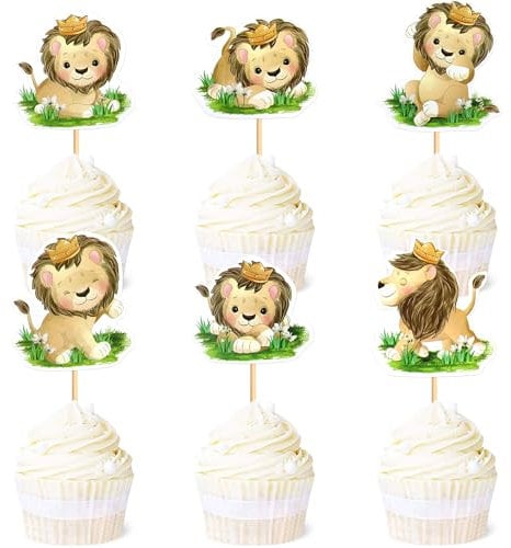24 Stück Löwe Muster Cupcake Toppers Herzlichen Glückwunsch zum Geburtstag Cupcake Dekoration für Kinder Wild Jungle Animal Theme Birthday Party Supplies Feiern Party Events Baby Shower