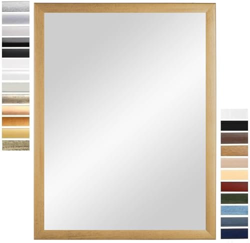 PrimeLuxe Wandspiegel 45 x 50 cm (Außenmaß) in Gold-gewischt | Farbe und Größe wählbar | Ganzkörperspiegel | Bad & Flur Spiegel | mit Holz Rahmen | Made IN Germany
