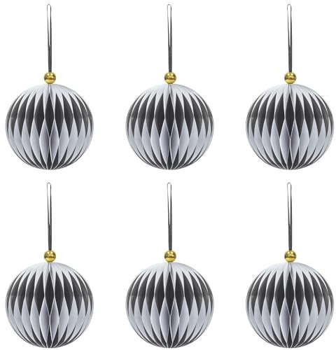 KI Store 6pcs Black and White Paper Christmas Baubles with Magnetic Closing 3.15-Inch Paper Christmas Tree Decorations Ornaments for Xmas Tree