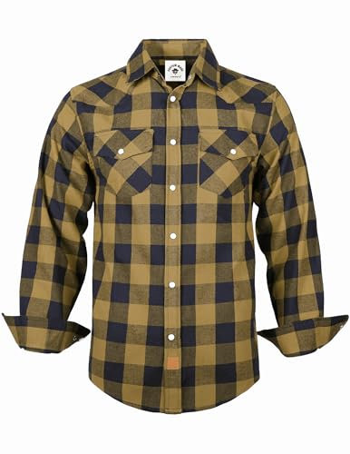 TARAINYA Chemise Flanelle Homme A Carreaux Western Cowboy Manches Longues avec Boutons-Pression Regular Fit B Jaune Marine Buffalo XL
