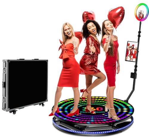 360 Photo Booth Machine for Parties, Auto Spin Video Booth with Flight Case, 360 Booth with Remote Control for 3-4 People,RGB Ring Light, Free Custom Logo, 360 Camera Booth for Events (80cm/31.5 inch)