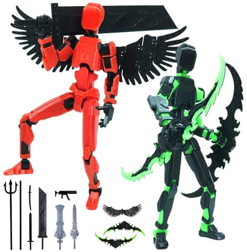 Audasi T13 Action Figure 2 PCS t13 Action Figure Already Assembled Lucky 13 Robot Toy 3D Printed Multi-Jointed Movable Kids' Play Dummy 13 Action Figures with Replaceable Hands and Weapons