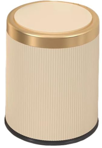 12 Litre Pedal Bin Stainless Steel Round Waste Bin With Lid Toilet Rubbish Trash Hygienic Paper Dustbin Waste Garbage For Home Bathroom Bedroom Office Kitchen(Cream Yellow,15L)