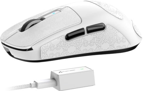 ATTACK SHARK R6 Wireless 8KHz Gaming Mouse, SUPERLIGHT 39g, Nordic 52840 MCU, PixArt PAW3950MAX Gaming Sensor, BT/2.4G /Wired, 42000 DPI, Optical Microswitches (100M Clicks), PC/Mac (White+Tape)