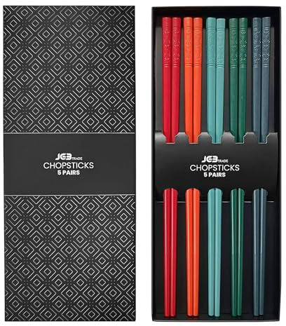 Palillos Chinos Reutilizables Fibra de Vidrio – Pack de 5 palillos antideslizantes aptos para lavavajillas. Duraderos y resistentes – Sushi Ramen Comida Asiática Palillos japoneses (Multicolor)