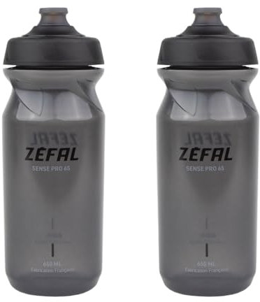 ZEFAL Pack Sense Pro 65 Noir Fumé - Set de Deux Bidon Velo - Gourde Velo Route et VTT Légère et Étanche - Fabriqué en France - 2 x 650 ml