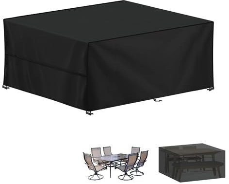 LAMUNI Outdoor Garden Table Cover Rectangular Garden Furniture Covers Waterproof Patio Table Covers Anti-UV Rattan Sofa Set Cover Windproof 420D Oxford Patio Covers for Outdoor Furniture, 220x180x80cm
