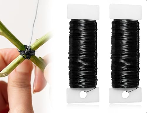 Emezddo 2 rullar järntråd för hantverk, tunn tråd för smycken, blomtråd, tråd för hantverk, tråd för smycken, pärmtråd (0,35 mm x 100 m, svart)