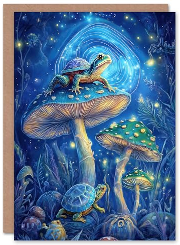 Artery8 Personalised Turtle Frogs Magic Mushrooms Psychedelic Fantasy For Him Or Her Art Birthday Card