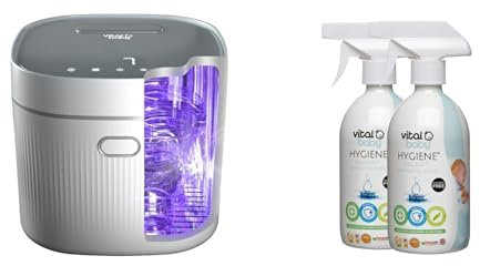 Vital Baby Advanced Pro UV Baby Bottles Steriliser & Dryer + AQUAINT Sanitising Water—Kills 99.99% Germs, Safe for Soothers, Toys & More