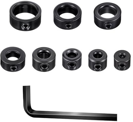 AOZUO 8 topes de profundidad para taladro, 3/4/5/6/8/10/12/16 mm, juego de cuello de tope de profundidad, localizador HSS con llave Allen, localizador de profundidad y tacos