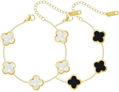 WACEH Ornaments 2pc Clover Armbänder für Frauen 18K Gold plattiert niedliche Klee Lucky Armband Schmuckgeschenke Trendy für Frauen Sculpture