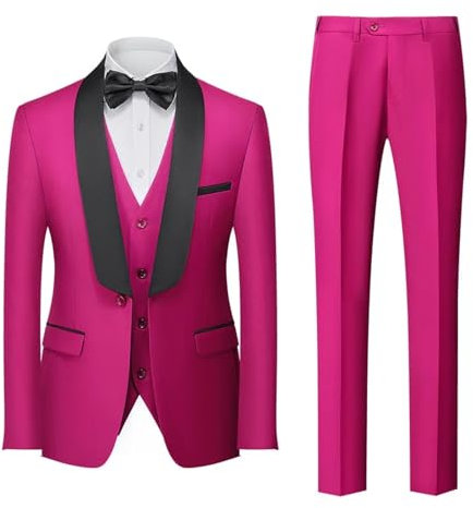 Costume pour Témoins Costume Trois pièces for Hommes, Ensemble Robe à Double Fente, vêtements de Mariage, Printemps et Automne(Rose Red,L)