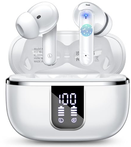 Bluetooth Kopfhörer, 2025 In Ear Kopfhörer Kabellos Bluetooth 5.4 mit 4 ENC Noise Cancelling Mic, 38 Std Ohrhörer mit LED Anzeige, Ergonomie, IPX7 Wasserdichtes Earbuds Kompatibel IOS Android, Weiß