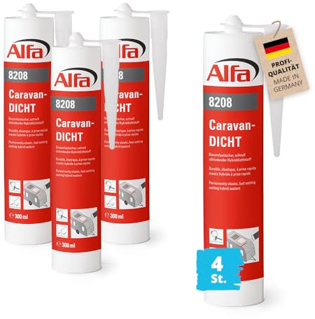4x Alfa Caravan-DICHT 300 ml Montagekleber Wohnwagen Caravan Wohnmobil abdichten - dauerelastischer, schnell abbindender Hybriddichtstoff - ideal für Fugen - innen und außen