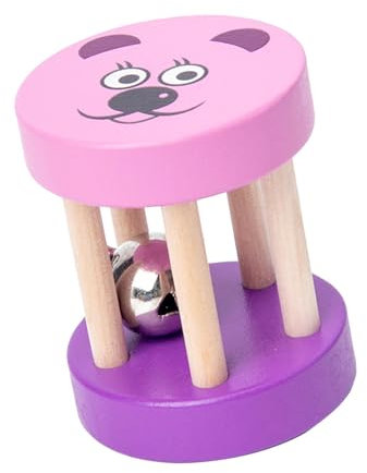 ＡＷＨＡＯ Babyrassel Aus Holz, Fördert Die Motorik von Babys Im Alter von 6–12 Monaten, Krabbelspielzeug, Glatte Oberfläche, Geschenk, Rollspielzeug für Kleinki, violett