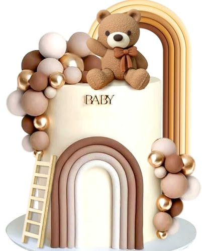 LaVenty Teddybär Tortendeko Taufe Junge Kuchendeko Mädchen 1 Jahr Braun Tortendeko Teddybär Kuchen Dekoration für Hochzeit Babyshower Geburtstag Party