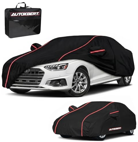 Autoabdeckung Outdoor Staubdicht Autoplane Vollgarage Autohülle für Limousine 450-490cm, Regen Sonne Schnee UV-Schutz Auto Abdeckung mit Aufbewahrungstasche