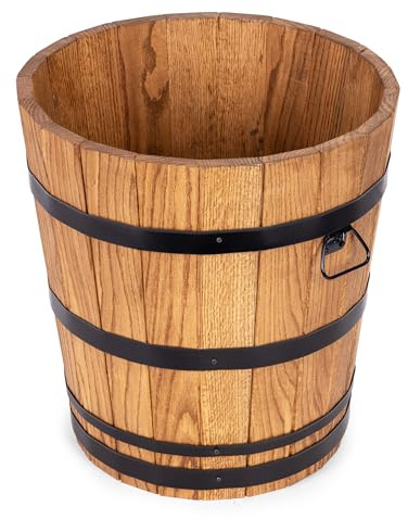 DREWDON Wooden Oak Planter Round 50xH55 cm – Tall Large Garden Pot in Barrel Shape Oak Wood - 73L, Brown, For Garden, Terrace and Balcony