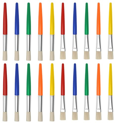 20 Grands Pinceaux Ronds et Plats pour Enfants, en soies de Porc avec Manches en Plastique Convient pour la Peinture à l'huile, la Gouache et la Peinture Acrylique