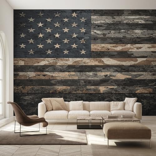 Generisch Fototapete Amerikanische Flagge Tarnmuster Wohnzimmer Tapete Militär Flagge USA Tapeten, Vliestapete Schlafzimmer Motivtapeten, Wandtapete Wanddeko 150 x 105 cm (B x H) Y&W35