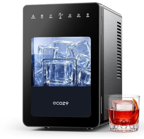 ecozy 50mm Eiswürfelmaschine für Große Klare Würfel, 24h Timerfunktion | 30 Min 2 Transparentes Eis（Eco-Modus）, LED-Display, 96 Stk/Tag, CrystalFlux Technologie, Ice Cube Maker für Hausbar, Whiskey