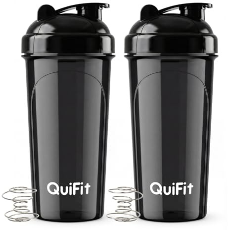QuiFit Protein Shaker Bottle 2 Pack, 700ML Shaker Water Bottle with Stainless Steel Mixing Ball, Shaker Cup for Supplement Powder Smoothie, Lump-Free BPA Free Dishwasher Safe (2pcs Black)