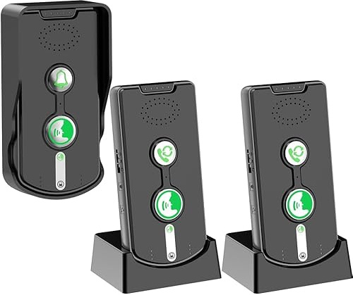 Vexorium Interphone sans Fil, Sonnette avec Interphone, 500M Longue Portée | Interphone Interieur pour Maison, Bureau, Hôpital – Lot de 3 Pièces (1 Sonnette D'extérieur et 2 Sonnettes D'intérieur)