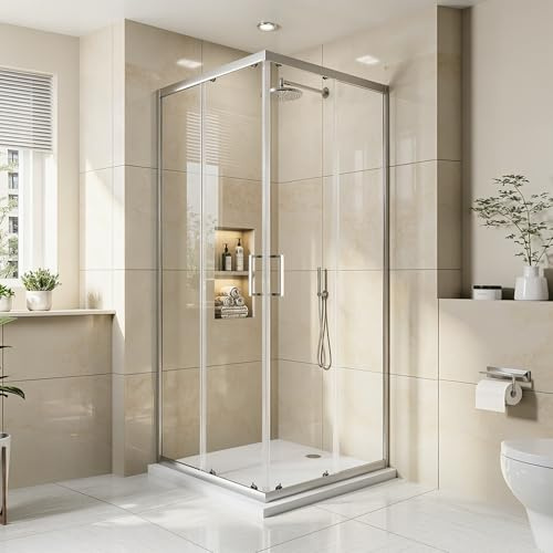 i-Homare 800 x 800mm Square Double Sliding Shower Enclosure Chrome | Space-saving Corner Enclosure With Smooth Sliding Doors, Easy-clean Tempered Glass Resists Limescale, Durable Chrome Frame