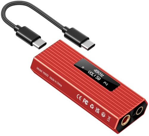 joliker USB-C DAC hörlursförstärkare, bärbar HiFi DAC med ES9028Q2M, DSD256, PCM 384 kHz/32-bits, symmetriska 4,4 mm och 3,5 mm utgångar, kompatibel med iPhone 15/16, Android, PC, Mac