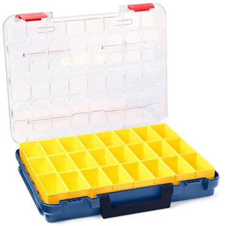 T-BOXX 320 Sortimentskasten Professional Blau | Inkl. 24x Insetbox B3 Gelb | Transparenter Deckel | Aufbewahrungsbox für Schrauben & Kleinteile - von WFix