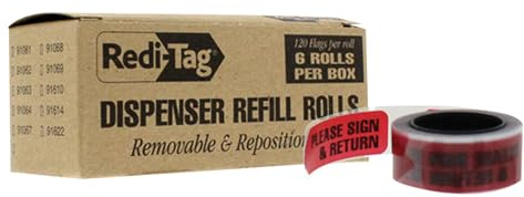 Redi-Tag 91037 Pfeilnachrichten-Seitenflagge Please Sign & Return, rot, 120 pro Rolle (Box mit 6 Rollen)