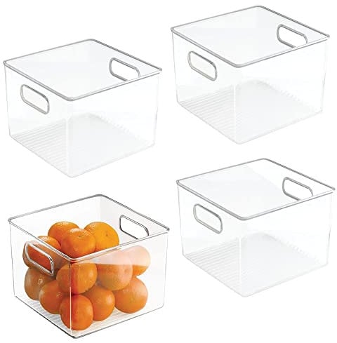 iDesign Cabinet/Kitchen Binz Kitchen Storage Container, Large Plastic Storage Boxes for The Fridge or Pantry, Set of 4 Storage Containers, Clear