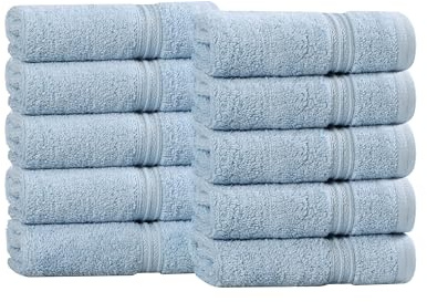 Superior Egyptian Cotton 10-Piece Face Towel Set , Small Towels For Facial, Spa, Quick Dry, Absorbent Towels, Bathroom Accessories, Guest Bath, Home Essentials, Washcloth, Airbnb, Light Blue