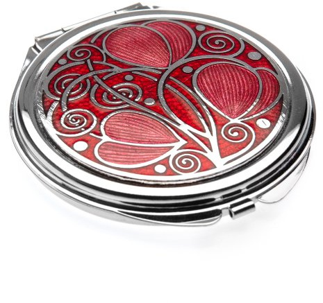 Compact Mirror - Rennie Mackintosh Leaves & Coils Design - Red/Fushia