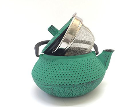 Tetera de hierro colado con filtro - capacidad 0.3 litros y color verde - teteras para vitroceramica, inducción y gas – tetera de metal pequeña tamaño individual para infusión y té