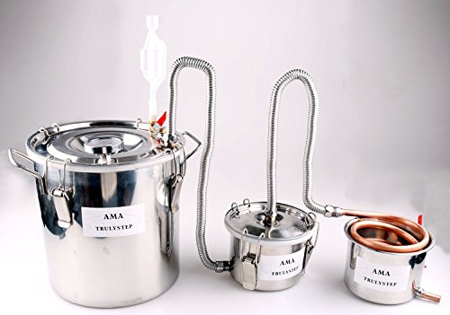 3 Pots DIY Home Distiller Moonshine Still Stainless Boiler Thermometer Spirits Whisky Wine Essential Oil Water Brewing Kit (12 L litres, Copper)