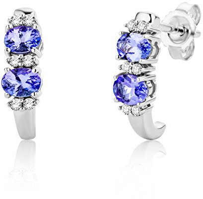 Miore Ohrringe Damen Weißgold 9 Karat / 375 Gold Ohrstecker Tansanit mit Diamant Brillianten
