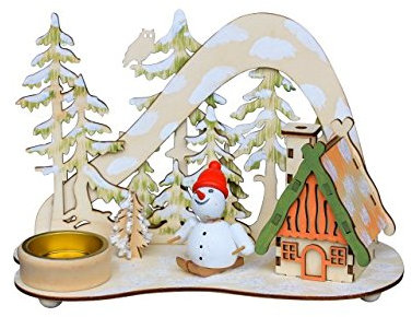 Wichtelstube-Kollektion Räucherhaus mit Teelichthalter - Schneeman auf Ski Weihnachten Holz