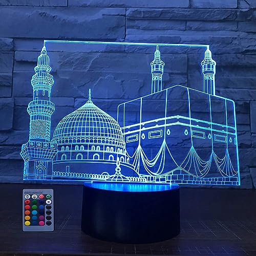 HPBN8 Ltd 3D Islam Islamisches Schloss Lampe USB Power 7/16 Farben Fernbedienung Optical Illusion 3D wachsen LED Lampe Formen Kinder Schlafzimmer Nacht Licht.