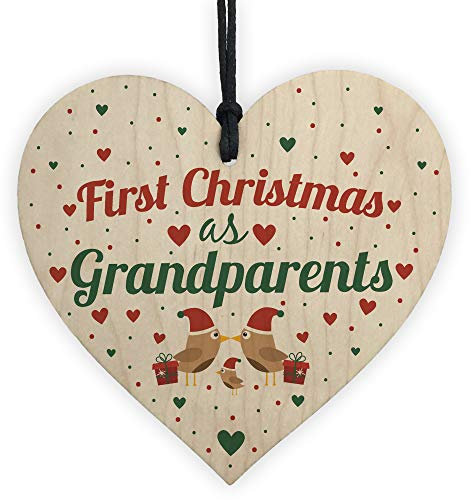 RED OCEAN First 1st Christmas As Grandparents Tree Decoration Bauble Handmade Wooden Heart Gift For NAN Grandad Keepsake