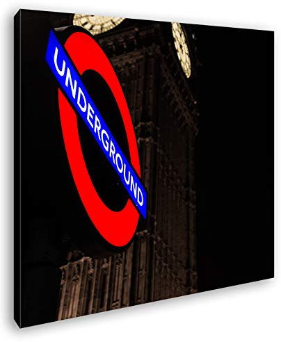 deyoli Underground Schild in London Format: 70x70 als Leinwandbild, Motiv fertig gerahmt auf Echtholzrahmen, Hochwertiger Digitaldruck mit Rahmen, Kein Poster oder Plakat