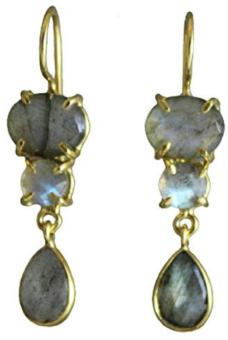 Labradorit Edelstein vergoldet 925 Sterling Silber Ohrringe - Natürlicher Edelstein - Geburtstagsgeschenk - Weihnachtsgeschenk - Handgefertigte Geschenkideen für Frauen (Labradorit)