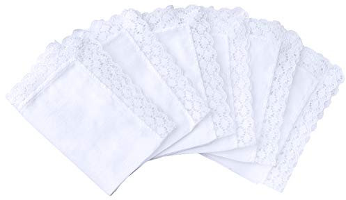 HOULIFE 6 Stücke Damen Klein Weiß Taschentücher aus Reiner Baumwolle mit Spitzen 25x25cm für Alltagsgebrauch&Hochzeit (Weiß 2-12 Stücke)