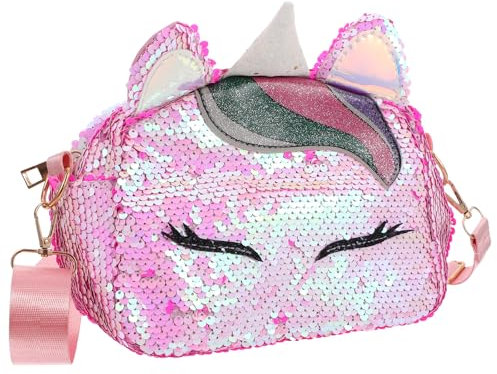 Valiclud - Borsa a tracolla con paillettes a forma di unicorno, con paillettes, per bambine e bambine, Rosa (rosa chiaro), Medium
