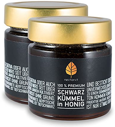 nectarvit - Schwarzkümmel in Honig (Nigella Sativa/Black Cumin), mit ganzen Samen (2 Gläser (540 g))